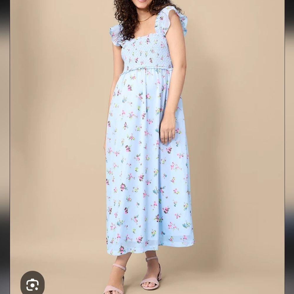 Motherhood Light Blue Smocked Dress